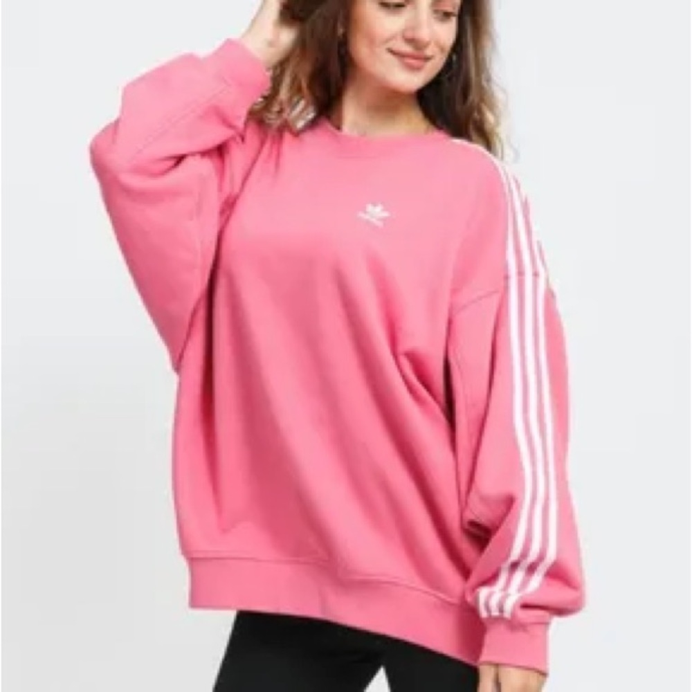 ADIDAS originals adicolor three stripe oversized sweatshirt pink size S